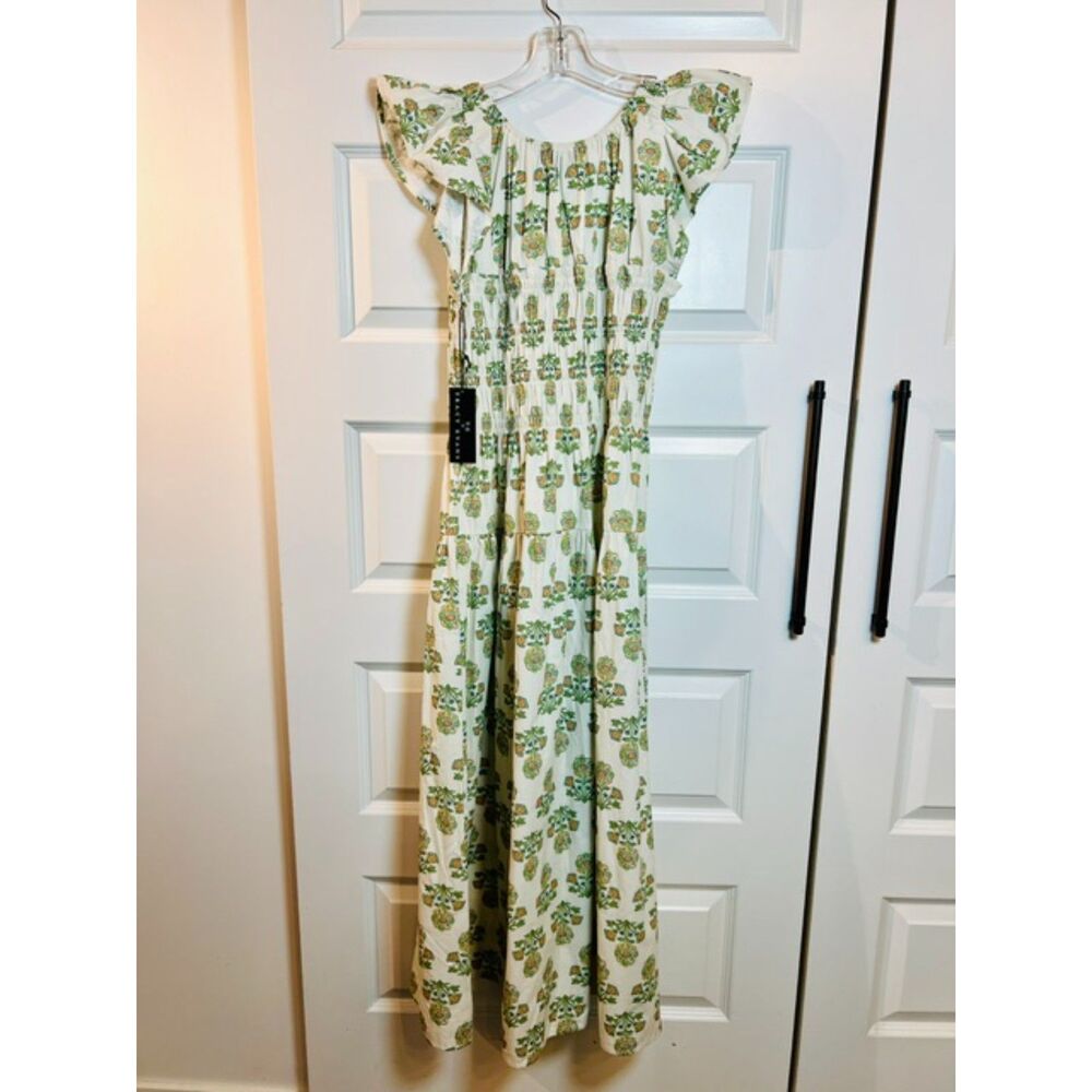 Tracy Evans NWT Floral Smocked Maxi Dress Cotton Flutter Sleeve Medium - Picture 3 of 10
